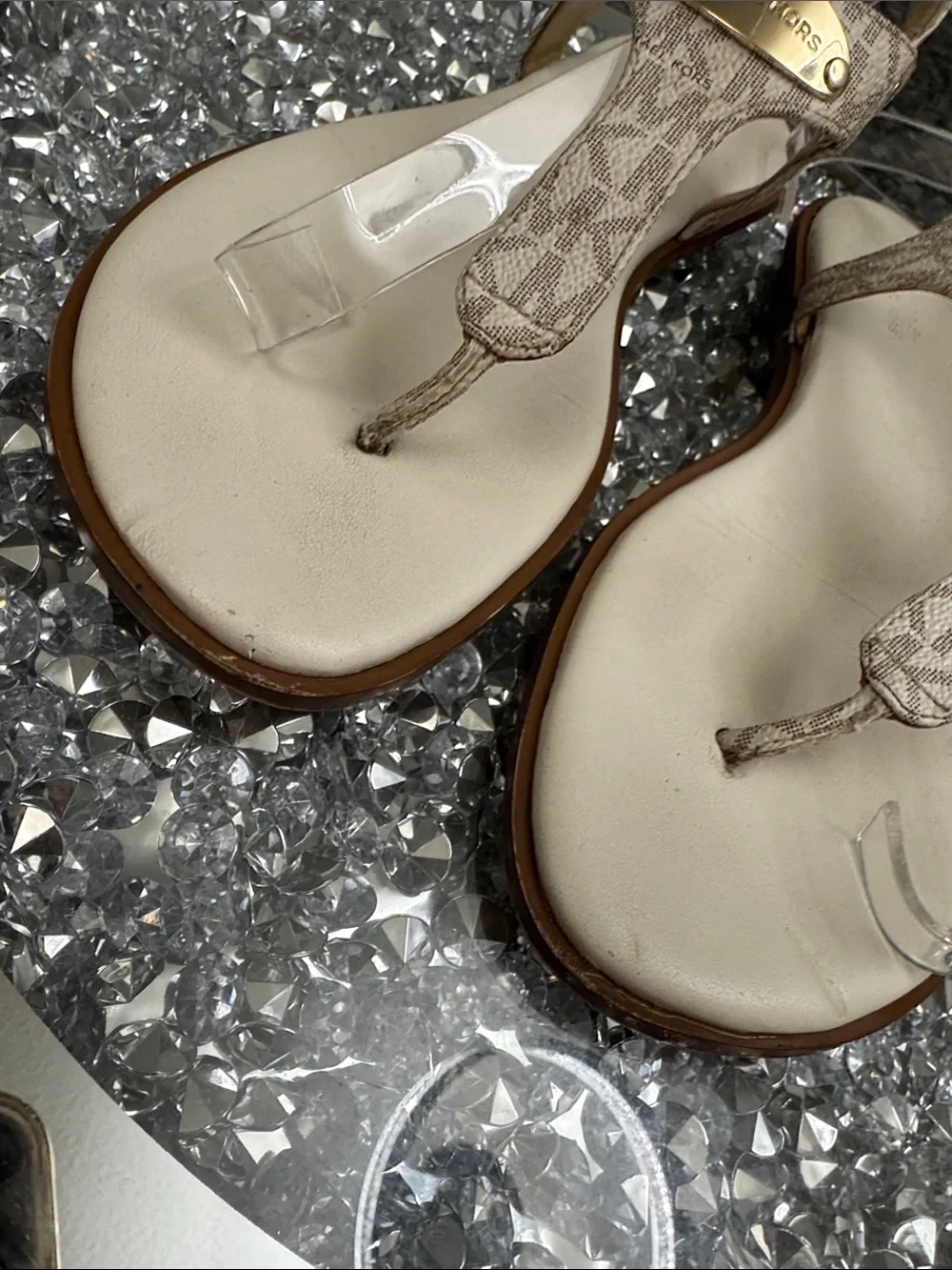 Michael Kors Beige Logo T-Strap Sandals 8